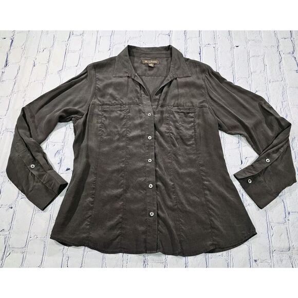 Tommy Bahama Tops - Tommy Bahama 100% Silk Button Up Shirt Blouse Top Dark Green Summer WOMENS SZ L